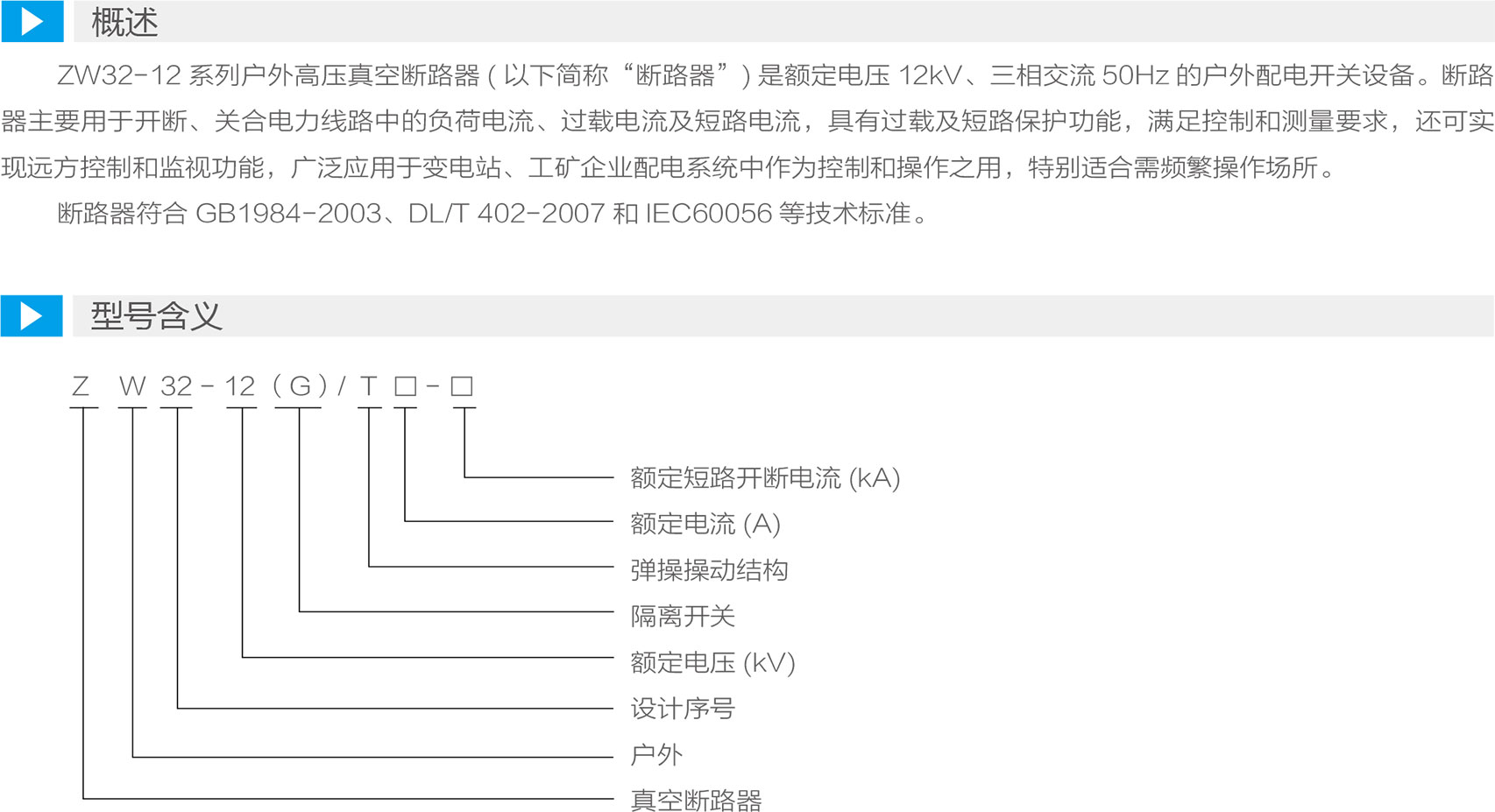 型号含义及技术参数